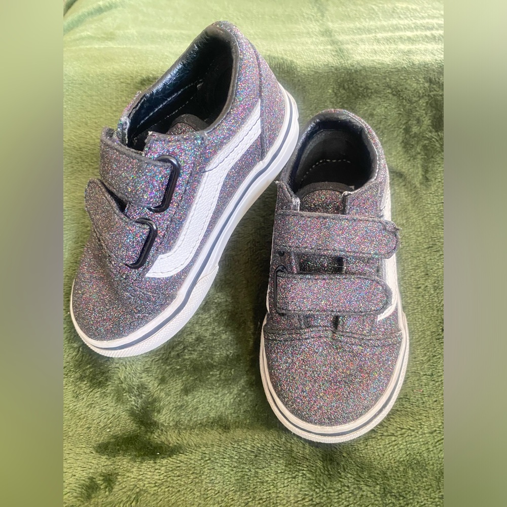 Black sparkly Velcro vans 5c old skool